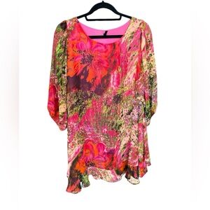 Connie Vibrant Floral Blouse in Pink and Green